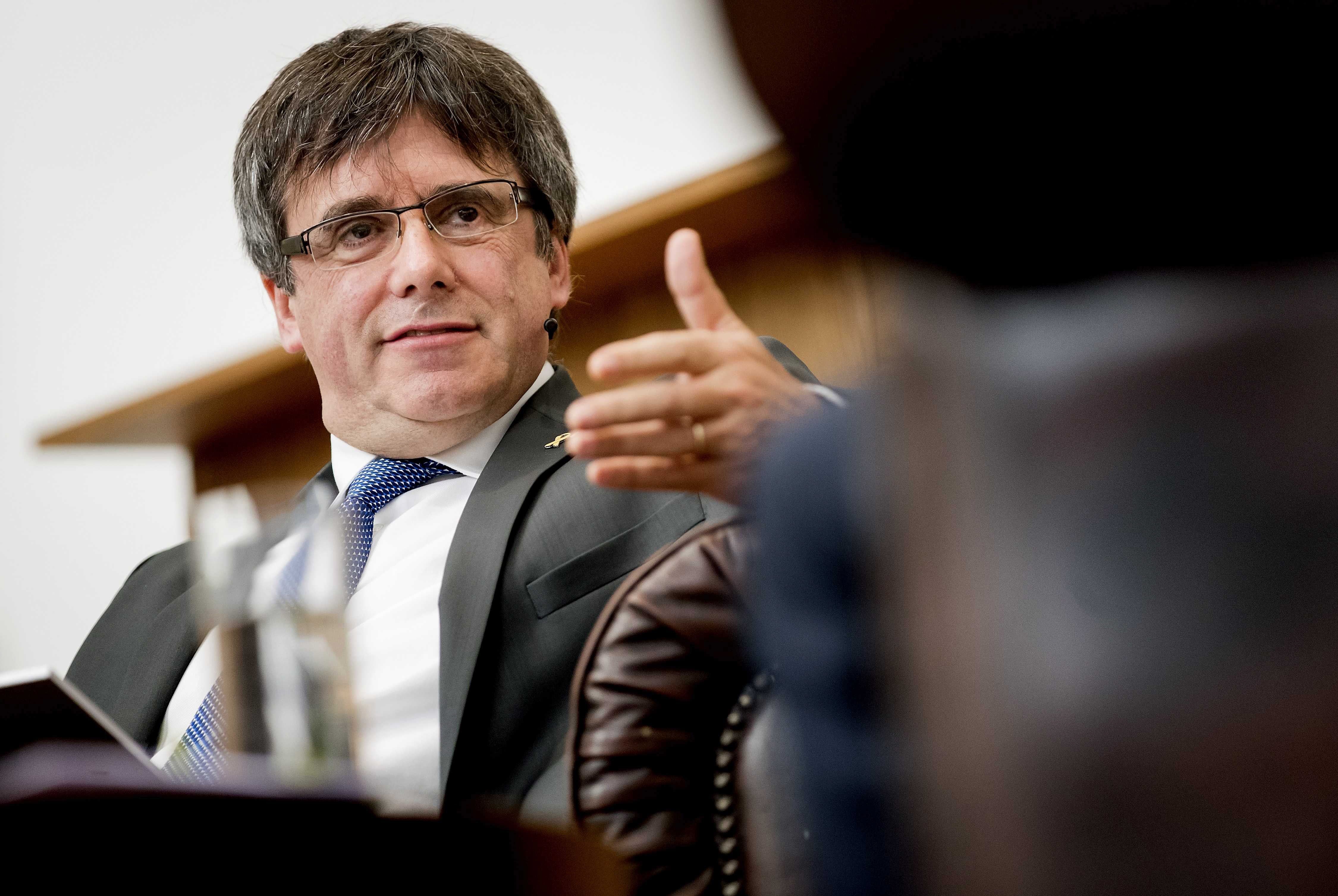 Carles Puigdemont durante una charla en la Universidad de Amsterdam.