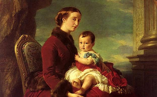 La Emperatriz Eugenia con su hijo, pintados por Franz Xaver Winterhalter en 1857.