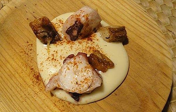 Pulpo y papada con muselina de patata.
