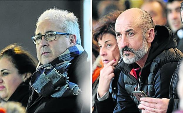 Alberto Uribe-Echevarría estuvo en la grada de Lezama para ver la victoria del Bilbao Athletic contra el Calahorra. A la derecha, Aitor Elizegi sigue con atención un momento del encuentro del filial, también desde la grada de Lezama.