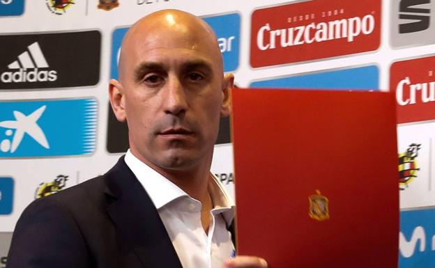 Luis Rubiales, el día en que anunció la destitución de Julen Lopetegui como seleccionador. 