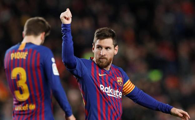 Leo Messi celebra su gol número 400, en el 2-0 del Barça al Eibar. 