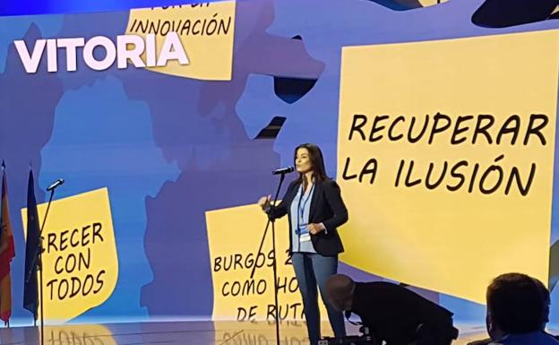 Leticia Comerón durante su intervención en la convención nacional del PP en Madrid.