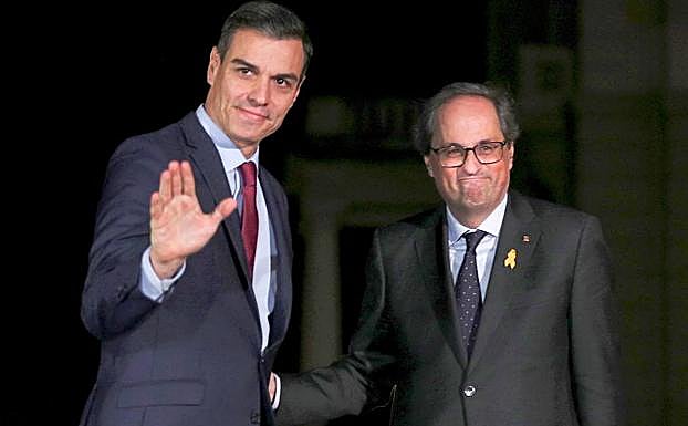 Pedro Sánchez con Quim Torra en Pedralbes.