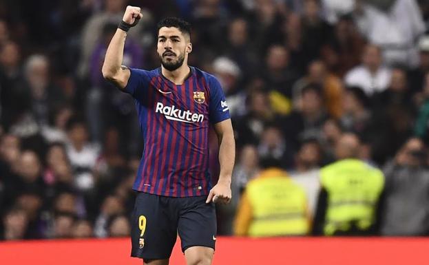 Luis Suárez, celebrando uno de sus dos goles en el partido de vuelta contra el Real Madrid.