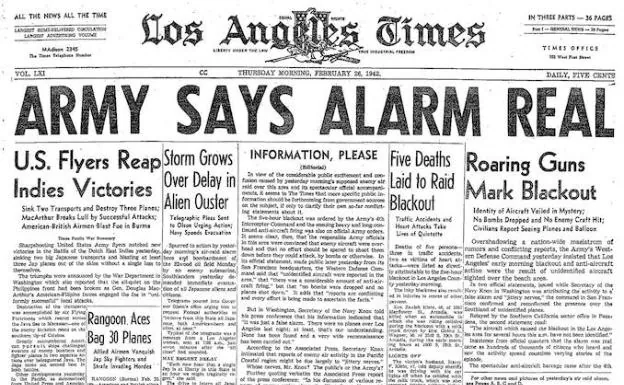 «El Ejército dice que la alarma fue real», contaba en su primera página 'Los Angeles Times' al día siguiente de la batalla. 