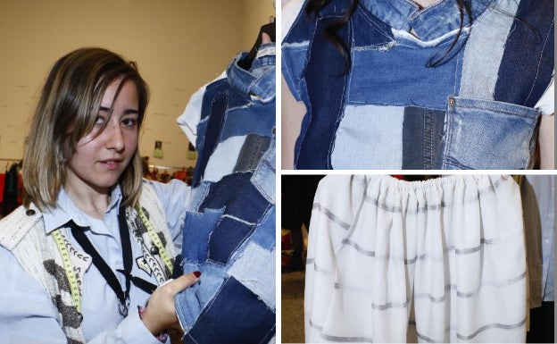 Ester Rueda con el look reciclado que ha creado.