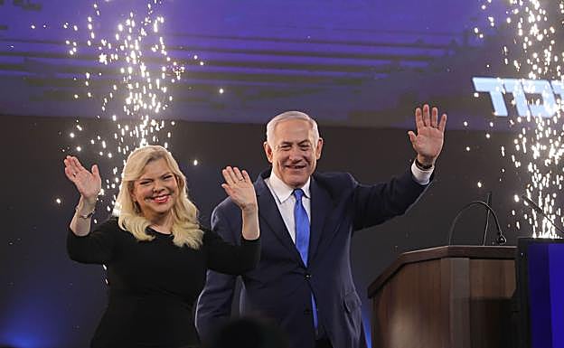 Celebración del partido Likud party durante las elecciones generales en Israel. 