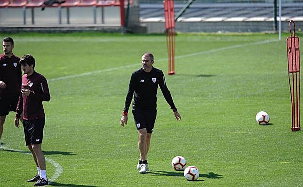 Garitano, este sábado en el entrenamiento.
