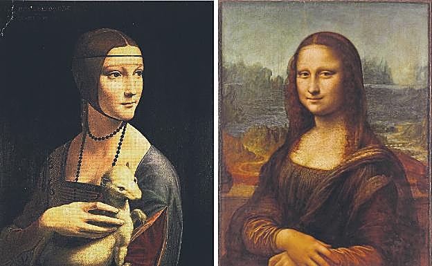 A la izquierda, 'La dama del armiño', en el Museo Nacional de Cracovia. A la derecha, 'La Gioconda' el cuadro más visto del Louvre. 