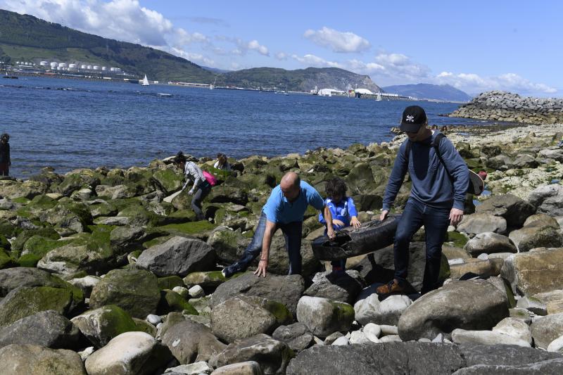 Más de 600 personas participan esta mañana de sábado en una recogida popular de plásticos en la playa