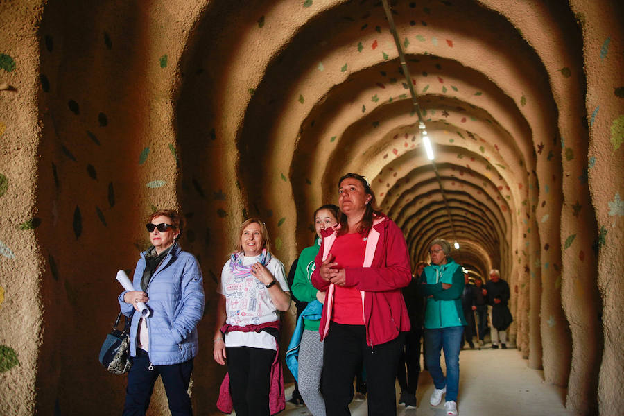 Fotos: El túnel de Cicujano, en la vía del antiguo ferrocarril Vasco-Navarro, ya luce los murales de Irantzu Lekue