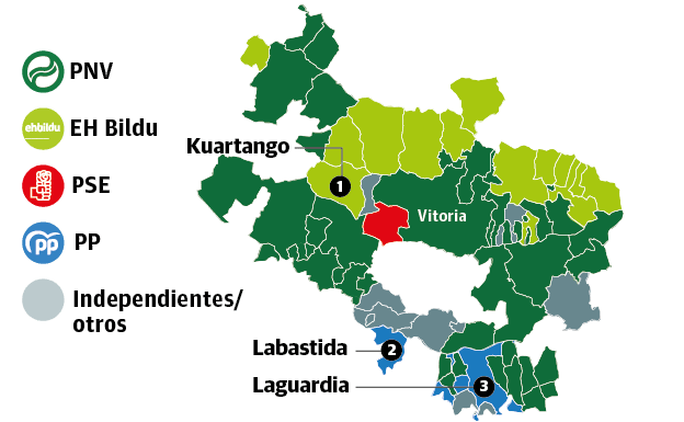 La fuerza más votada en cada municipio. 