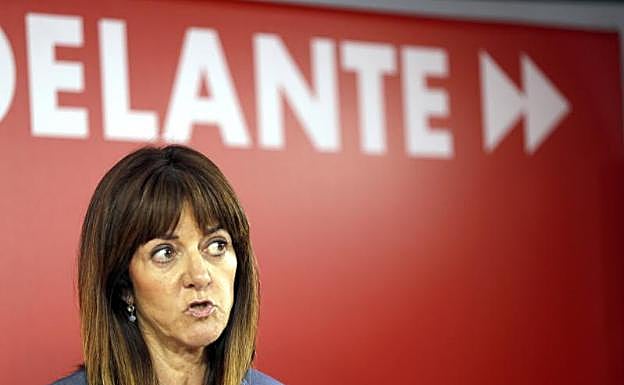 La secretaria general del PSE, durante su comparecencia de hoy.