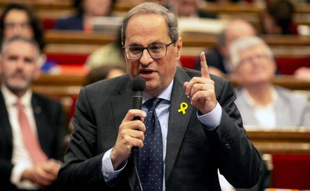 El presidente de la Generalitat, Quim Torra, durante el pleno del Parlament este miércoles.