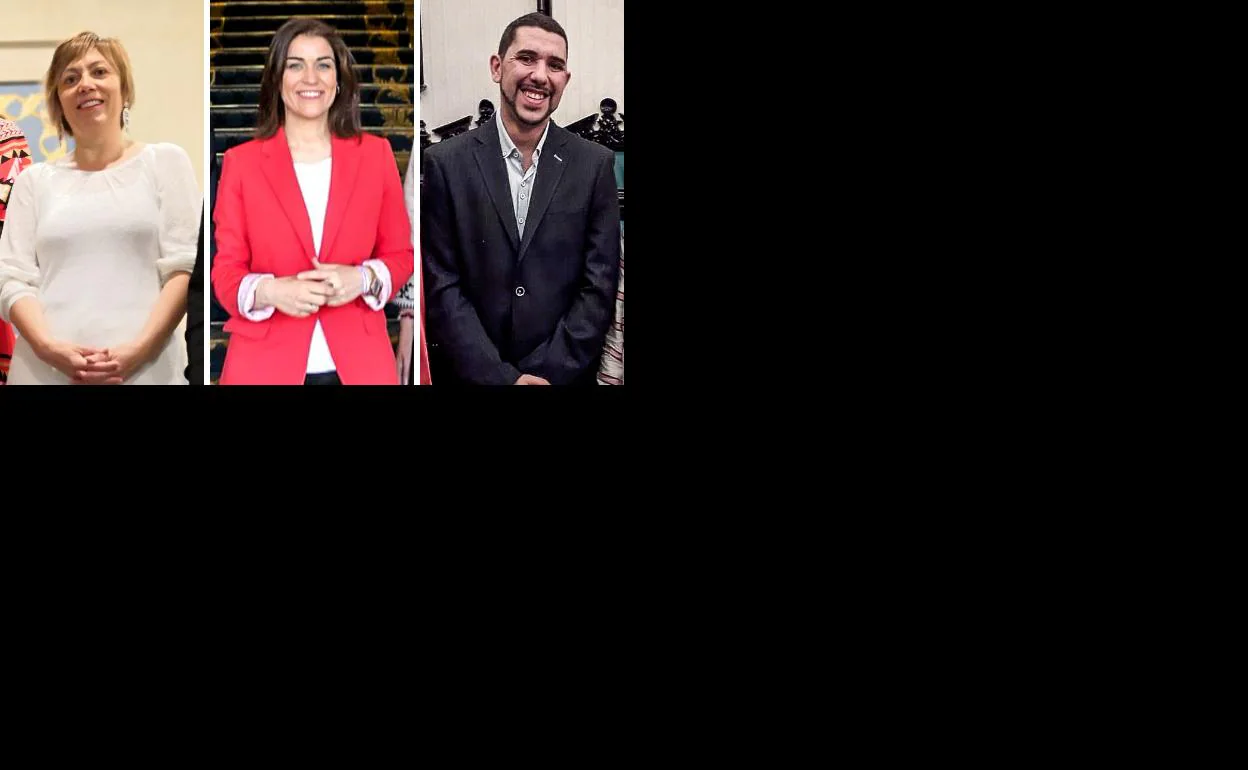 Miren Larrion (EH Bildu), Leticia Comerón (PP) y Óscar Fernández (Podemos), en el pleno de investidura de Gorka Urtaran (PNV), como alcalde de Vitoria. 