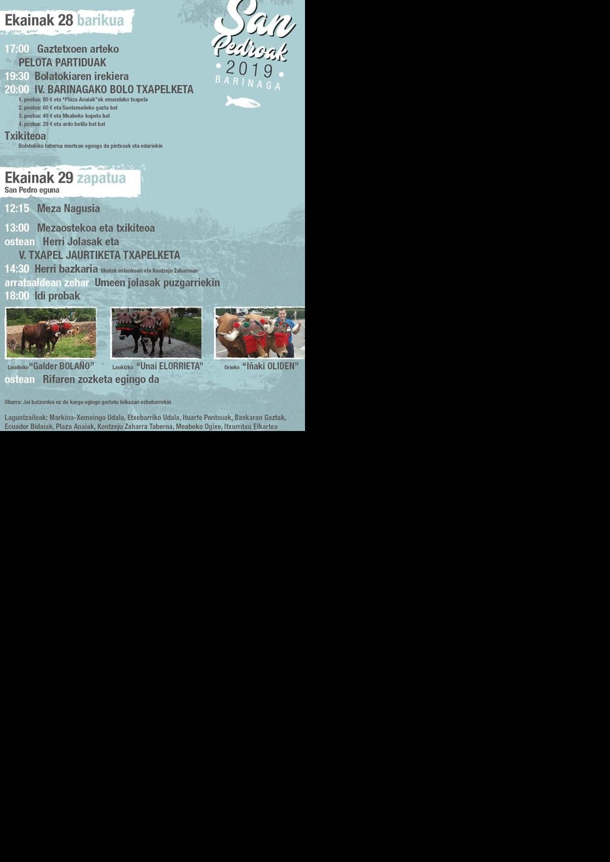 Programa de fiestas de Markina 2019: Barinagako San Pedroak
