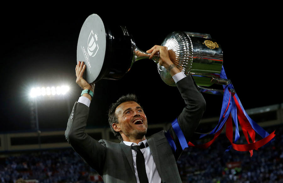 Luis Enrique celebra la victoria en la Copa del Rey.