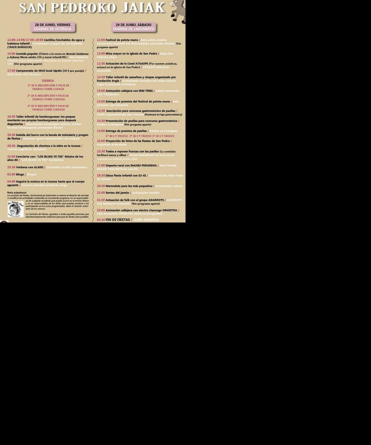 Programa de fiestas de Galdames 2019: San Pedro Jaiak