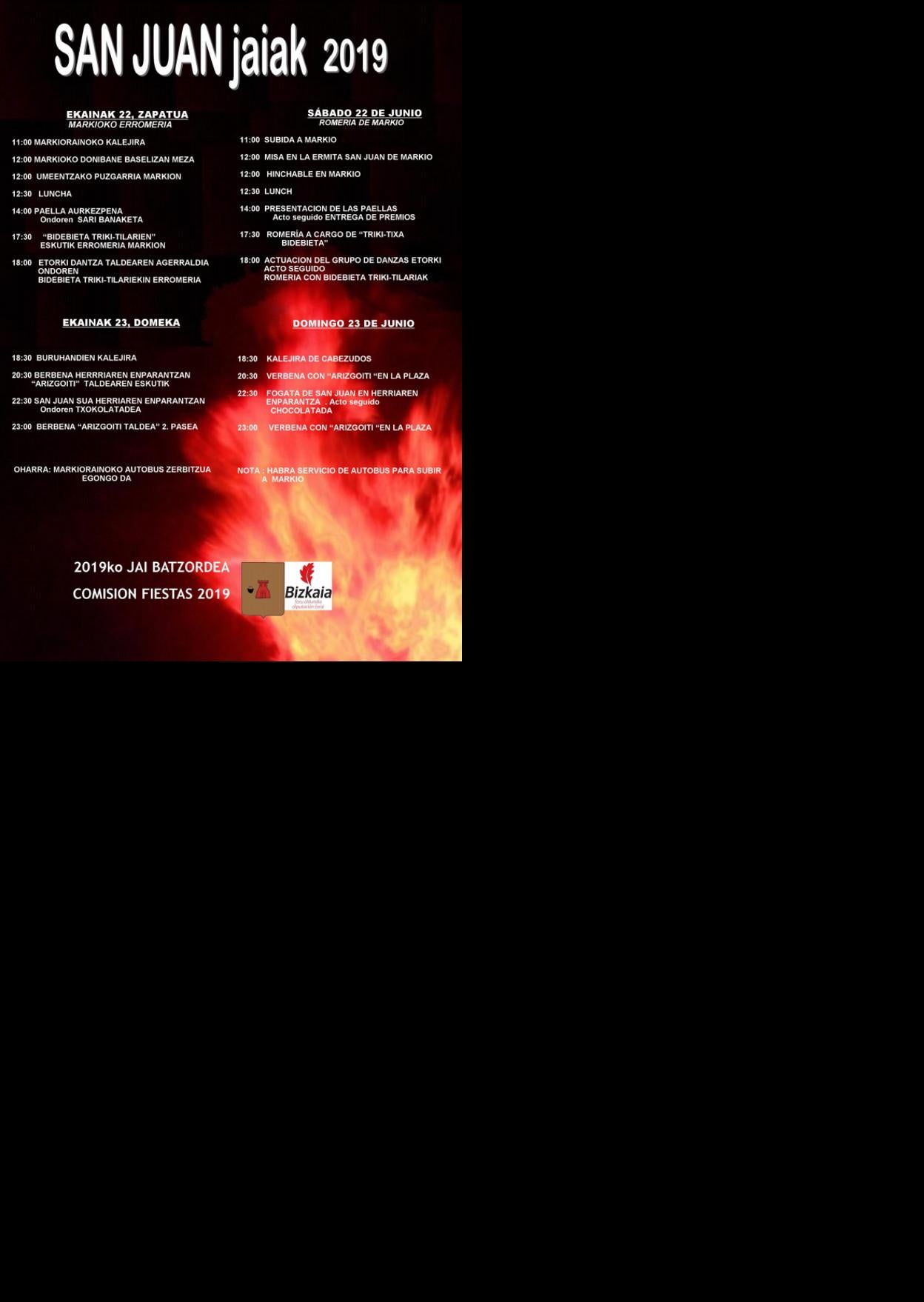 Programa de fiestas de Ugao-Miraballes 2019: San Juan Jaiak