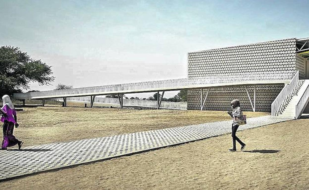 Exterior del aulario diseñado por Javier Pérez y Federico Pardos para la Universidad de Bambey, ciudad al oeste del país.