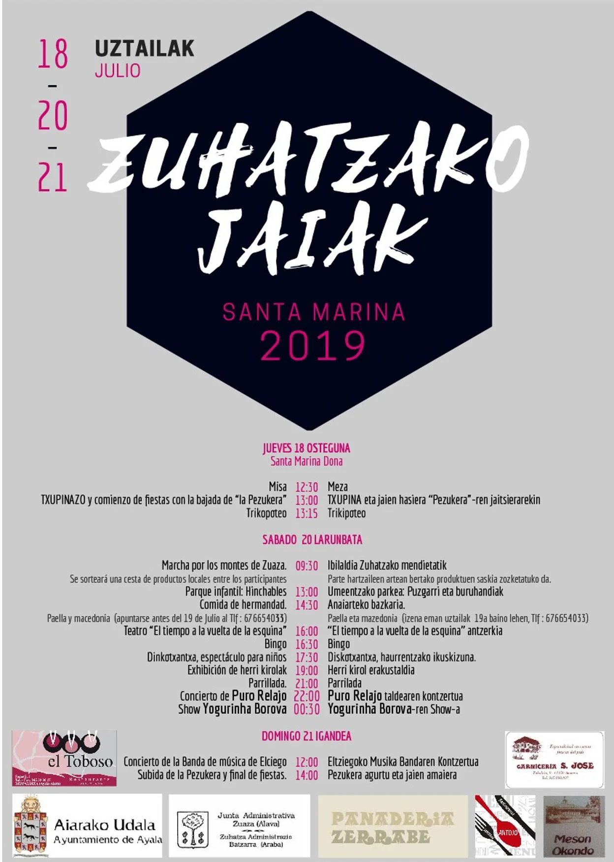 Programa de Fiestas de Zuaza 2019: Zuhatzako Santa Marina Jaiak