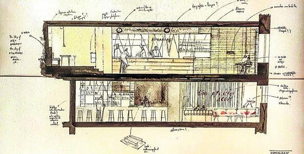 Plano del restaurante Dspeakeasy, con varias zonas diferenciadas.