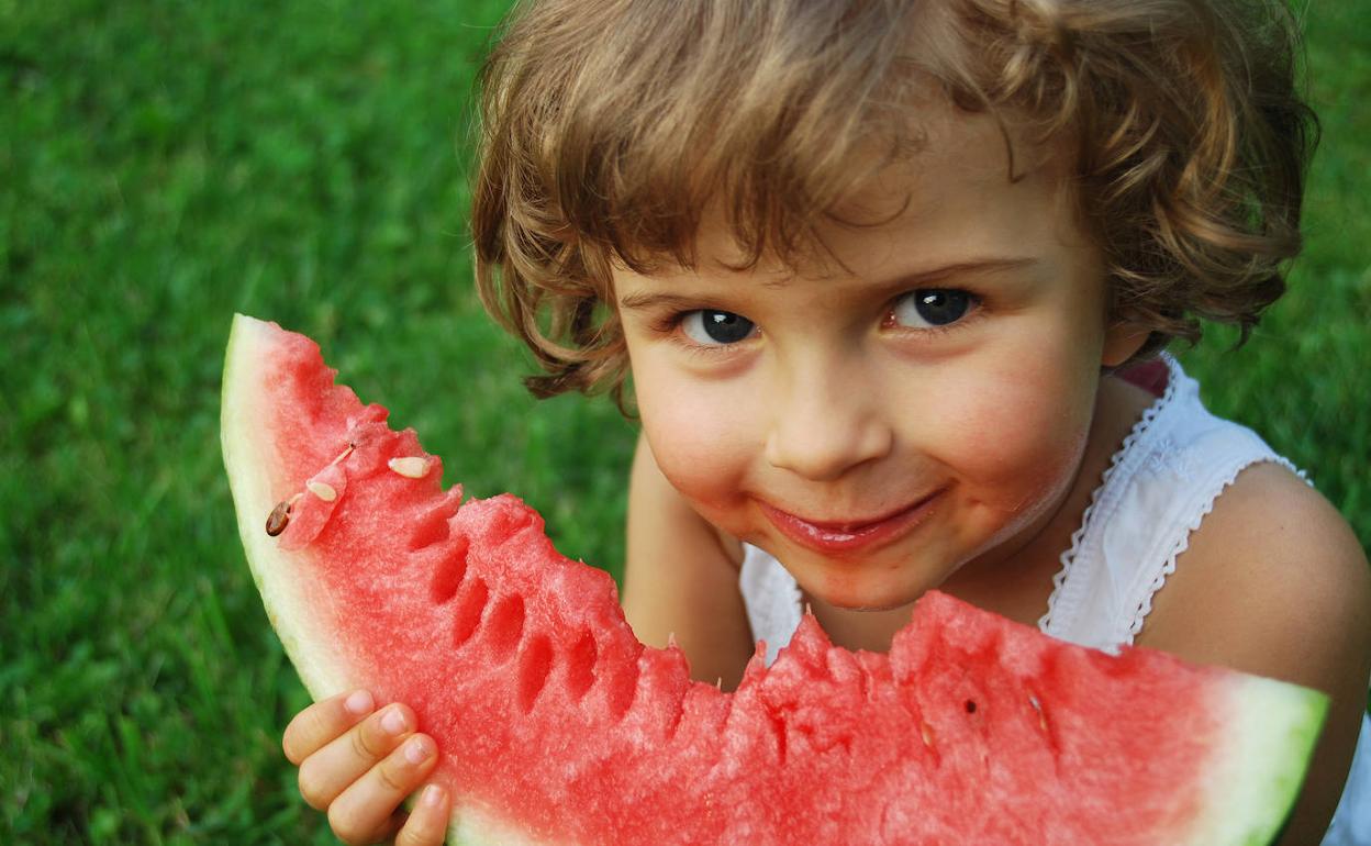 La sandía se cultivaba a orillas del Nilo ya que, al aguantar mucho tiempo, resultaba un recipiente de agua ideal para la temporada seca. Pero era menos dulce que la actual, como la que come la niña de la foto superior.