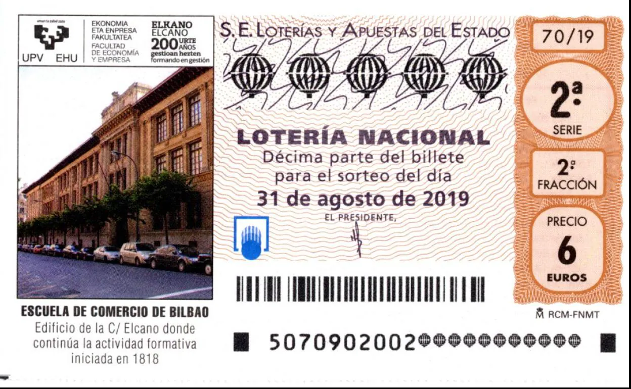 La Escuela de Comercio en Bilbao, en los 10 millones de décimos para el sorteo de lotería del sábado