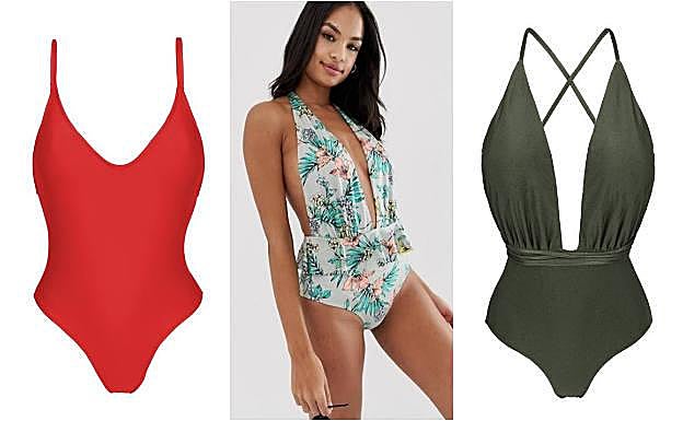 Bañadores rojo y verde de Brazilian Biquini Shop y la modelo con una pieza de Asos.