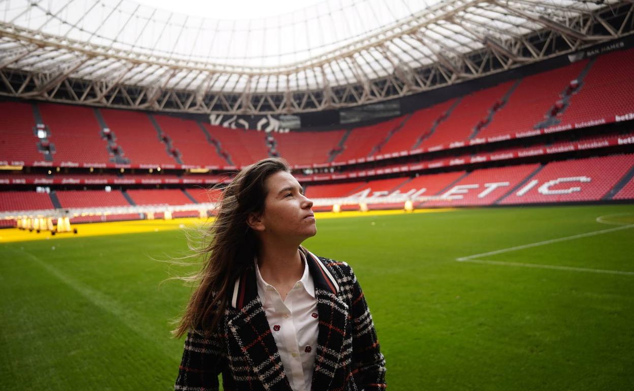 Damaris, en San Mamés en una entrevista previa al duelo de Copa de la Reina contra el Atlético.