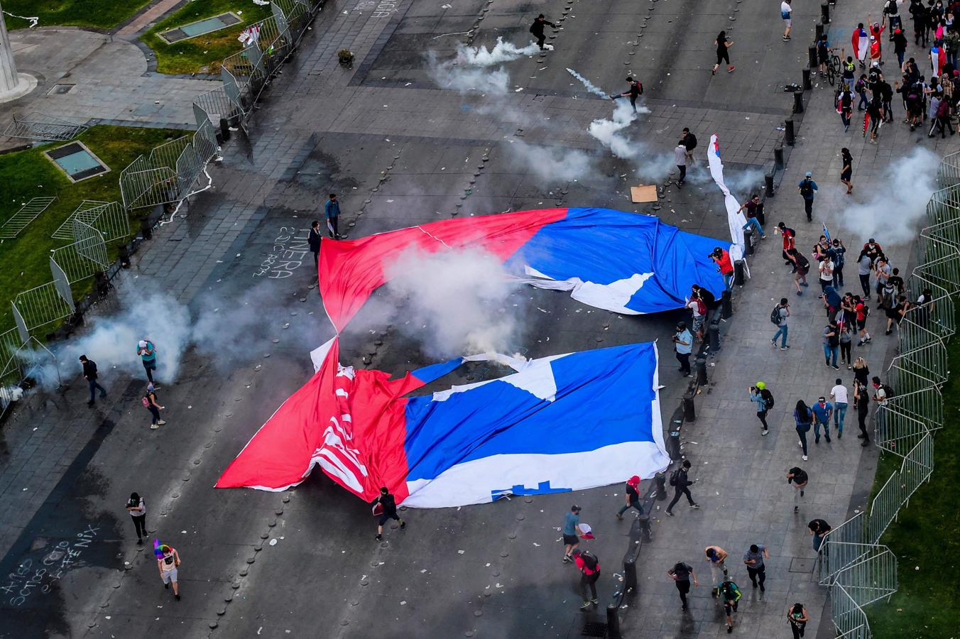Vista de pájaro de la manifestación en Chile