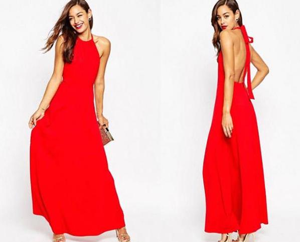 Vestido largo con escote halter de ASOS, 30,99 euros.