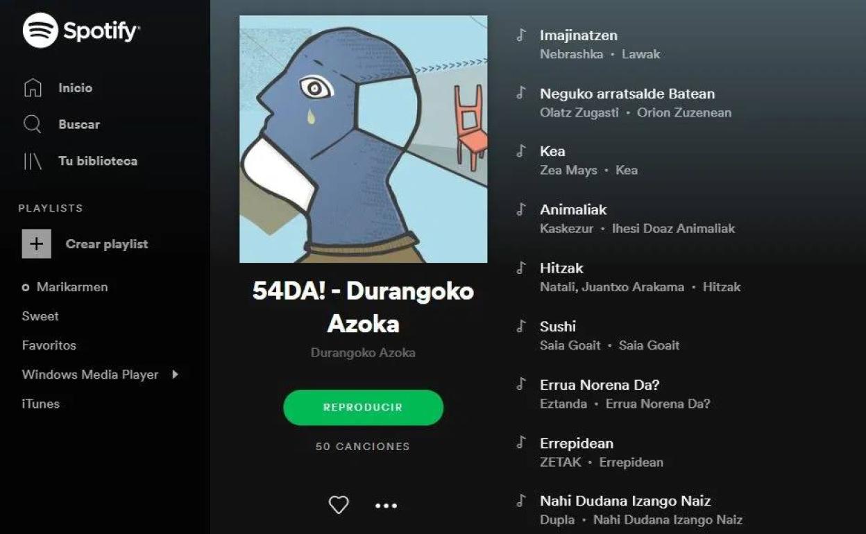 '54DA!» musika-zerrenda Durangoko Azokako webgunean www.durangokoazoka.eus eta Spotify plataforman entzun daiteke. 