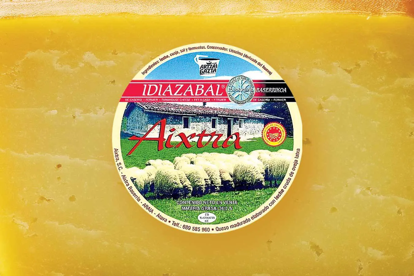 AIXTRA | Un bronce en producción inferior a 2 toneladas y una plata en queso protegido por DO para este auténtico queso de pastor de Araia. Dirección C/ Goikoetxe 12, bajo A. Araia (Araba).