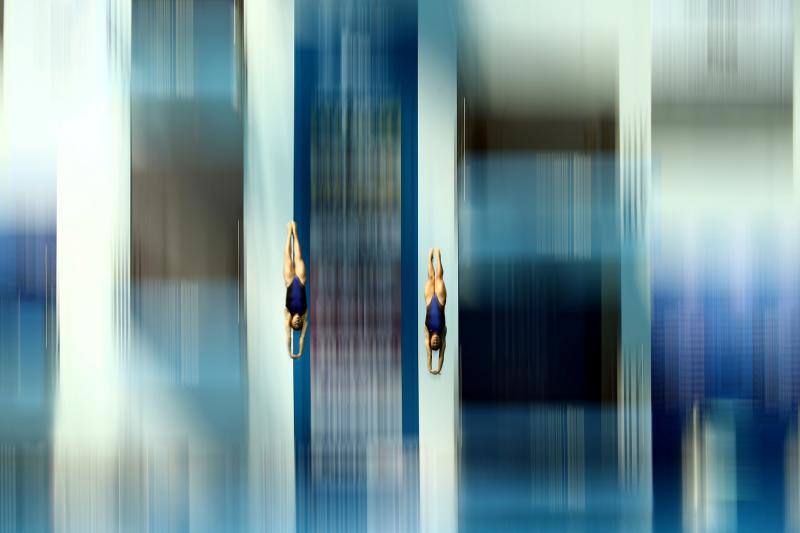 Espectacular salto de la pareja mejicana, Gabriela Agundez García y Alejandra Orozco Loza, en la final de salto de trampolín de 10 metros en los mundiales de natación. 14 de julio de 2019.