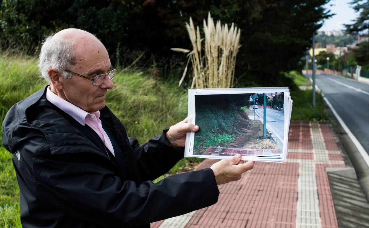 Julio Llona junto a la zona en la que se realizó el tratamiento fitosanitario. 