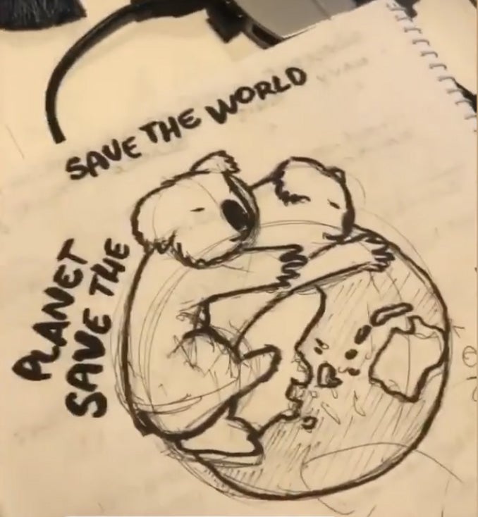 Dibujo previo de las camisetas 'Save the world' de Guts & Love.