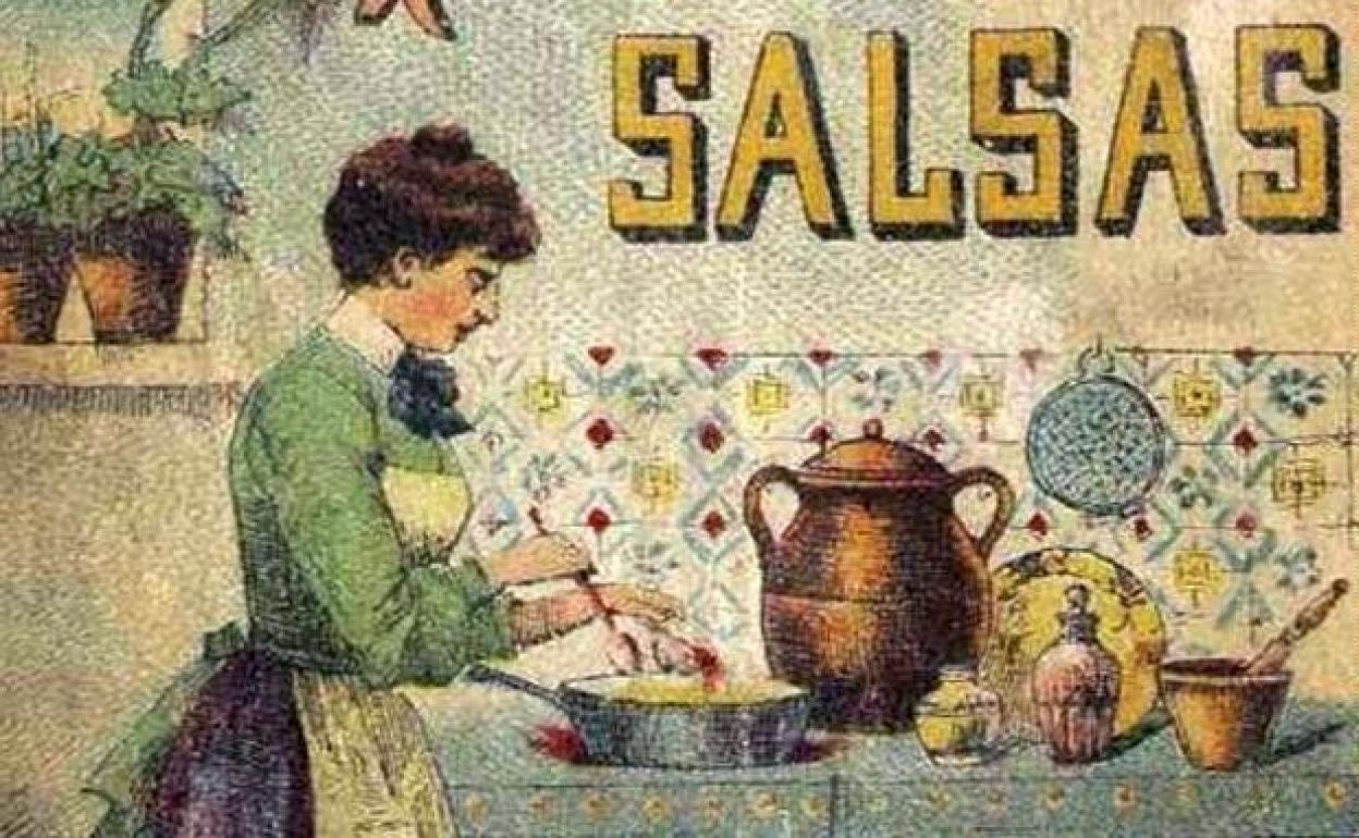 Detalle de la portada de 'Cien fórmulas para preparar salsas', Biblioteca Digital Hispánica BNE.