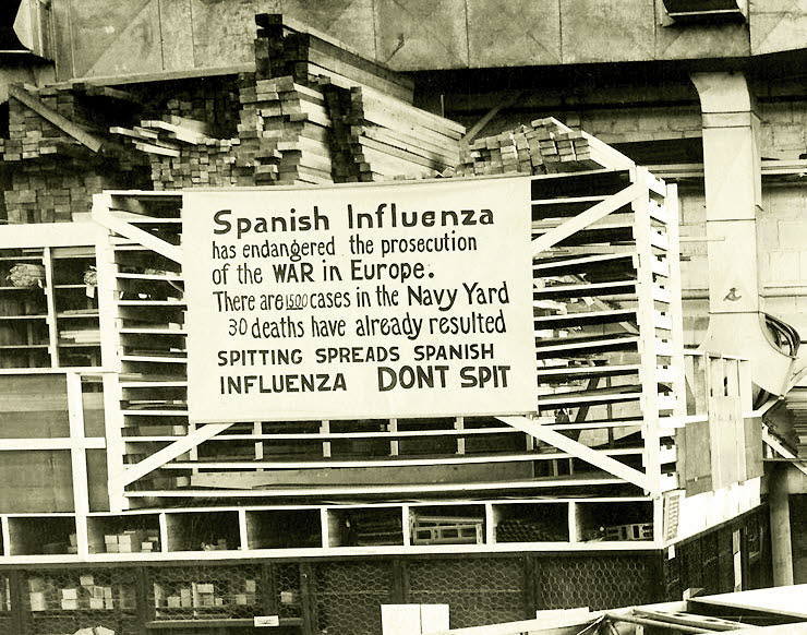 La enfermedad se extendió fuera de las fronteras españolas, donde la gripe española era conocida como 'spanish flu' o 'spanish lady', como prueba la imagen de este cartel en una factoría naval de Filadelfia. 