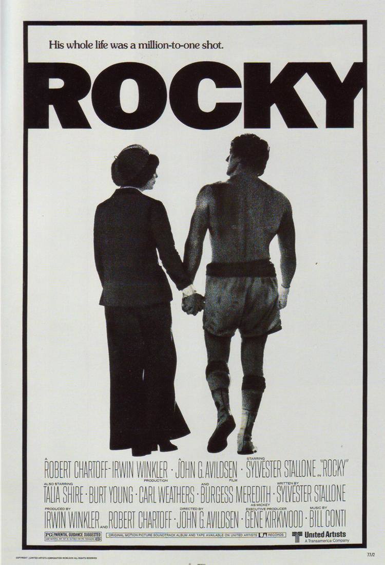 'Rocky' (1976). Rocky Balboa es un desconocido boxeador a quien se le ofrece la posibilidad de pelear por el título mundial de los pesos pesados. Su historia de lucha y superación puede reconfortar en los malos tiempos. Y tiene una banda sonora memorable