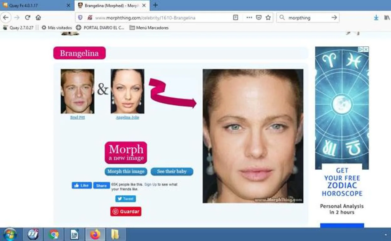 La suma de los rostros de Brad Pitt y Angelina Jolie da como resultado Brangelina.