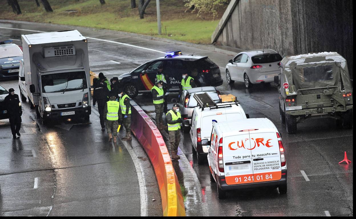 Policías y militares durante un control conjunto.