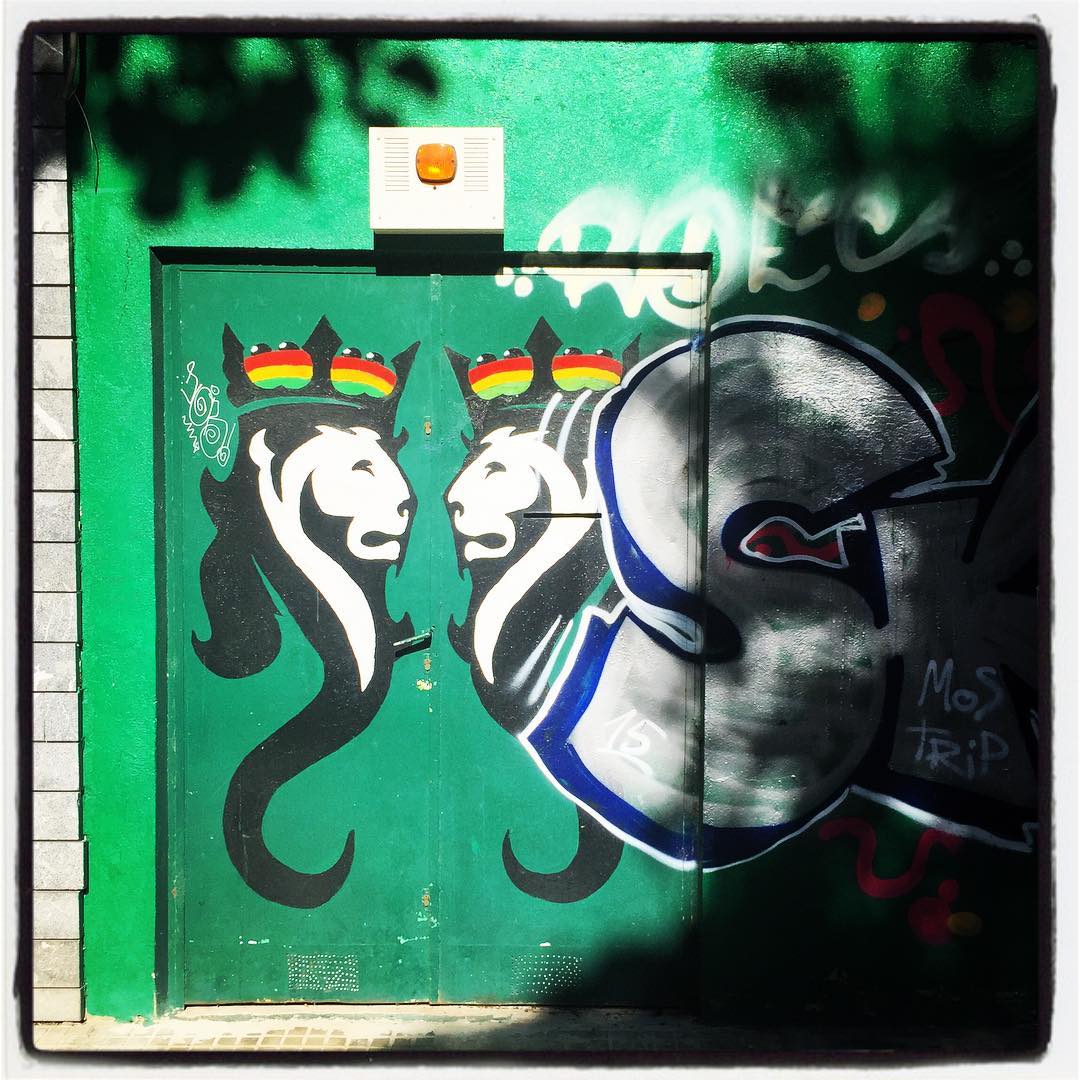 El león, el rey de la selva, está presente en murales y grafitis dispersos por toda la ciudad. En este caso, vemos por duplicado a este par de ejemplares coronados.