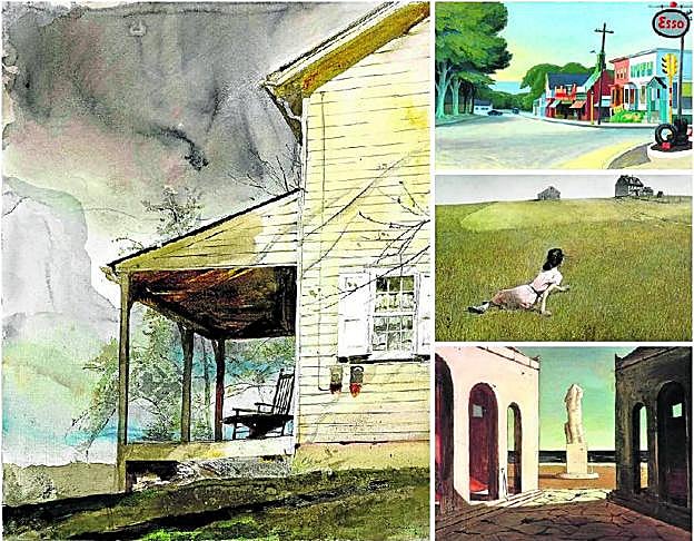 Edward Hopper. 'Retrato de Orleans', 1950, Andrew Wyeth. 'El mundo de Cristina', 1948 y Giorgio de Chirico. 'Meditaciones de otoño', 1913. A la izquierda, 'Messersmith's', de Andrew Wyeth, 1994.