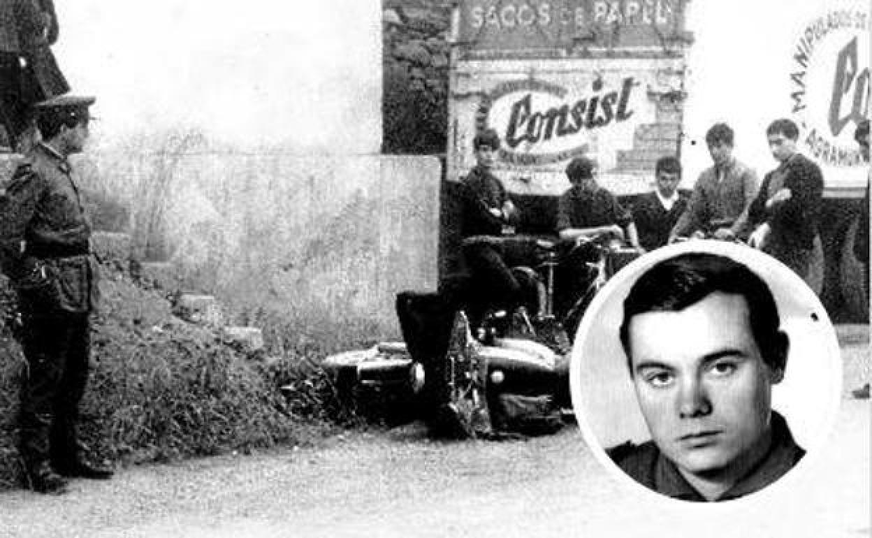 José Antonio Padrines. Arriba, imagen del estado en el que quedó la moto del guardia civil tras ser asesinado.