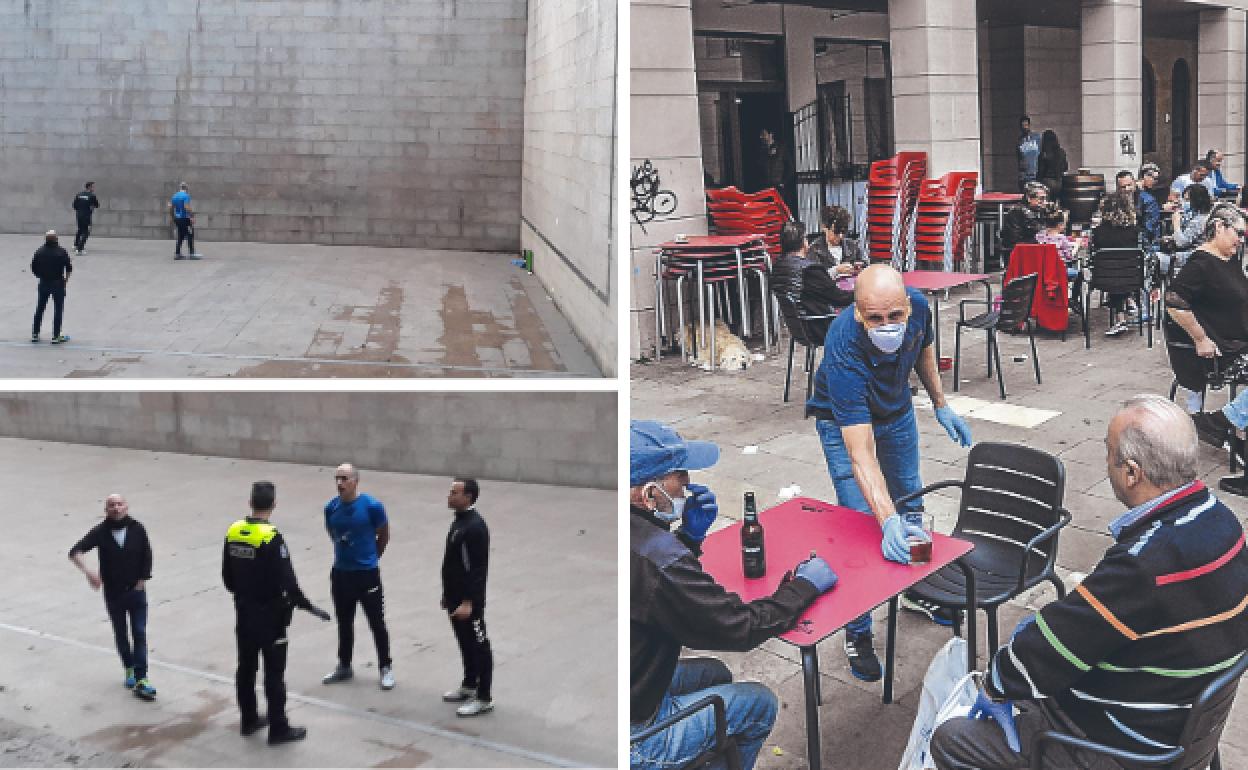 El partido de pelota abortado por la Policía y una concurrida terraza en la plaza en Lakuabizkarra. 