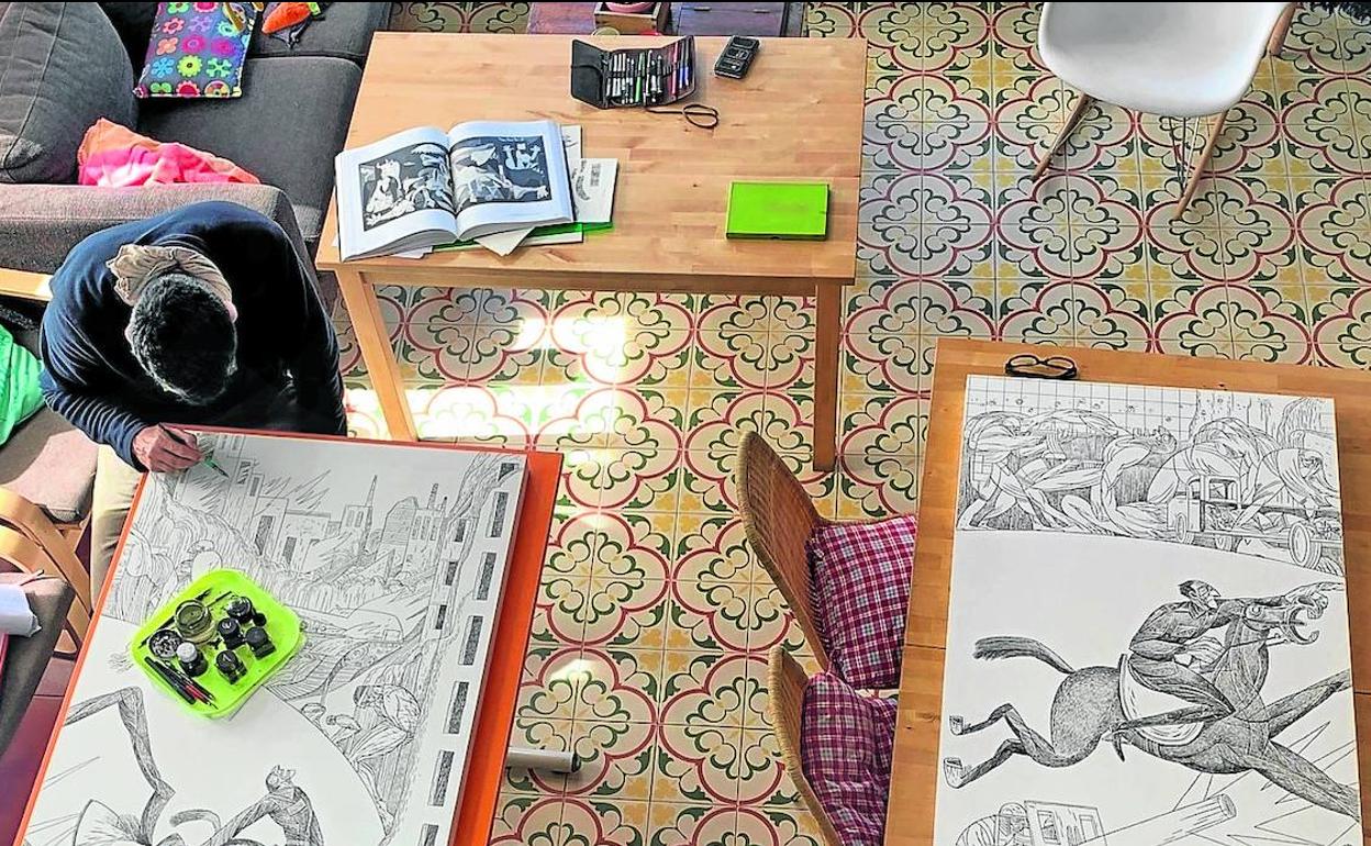 Sergio García trabaja en casa en algunas láminas de 'Guerra'. 