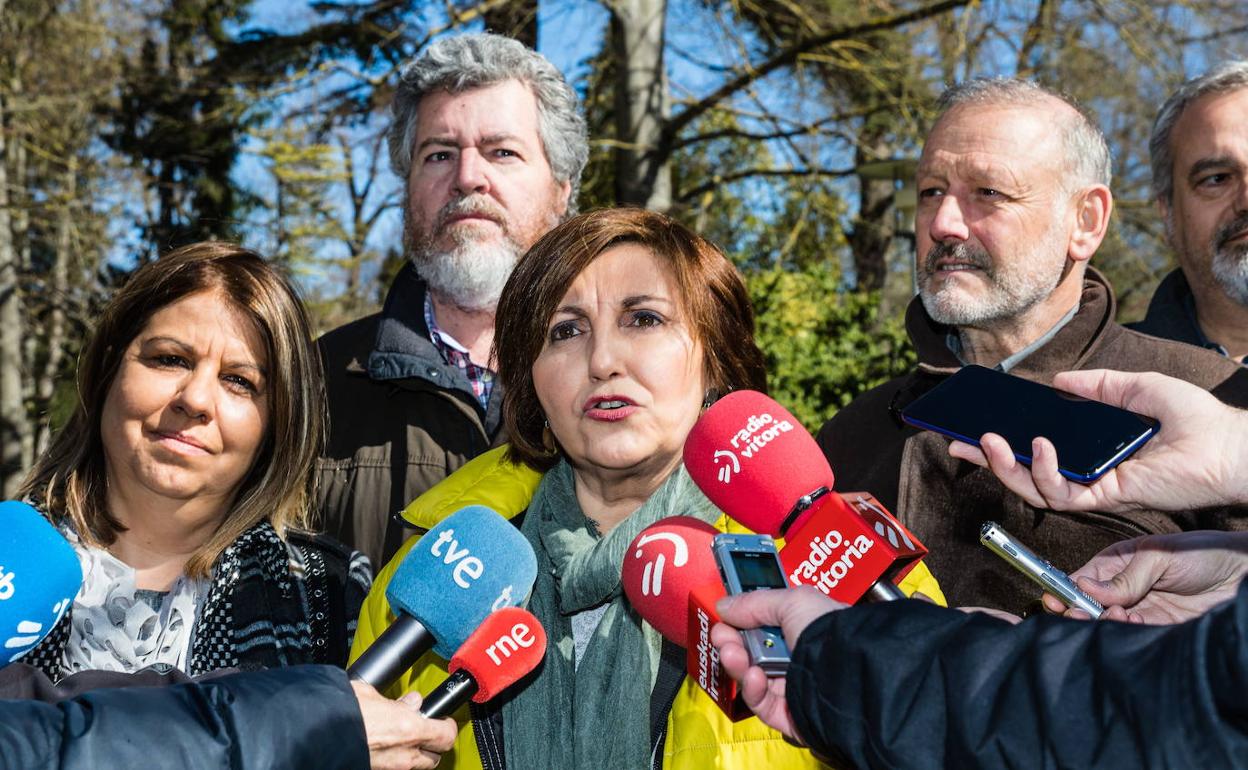 La diputada de Unidas Podemos Pilar Garrido, en un acto de campaña electoral en 2019. 