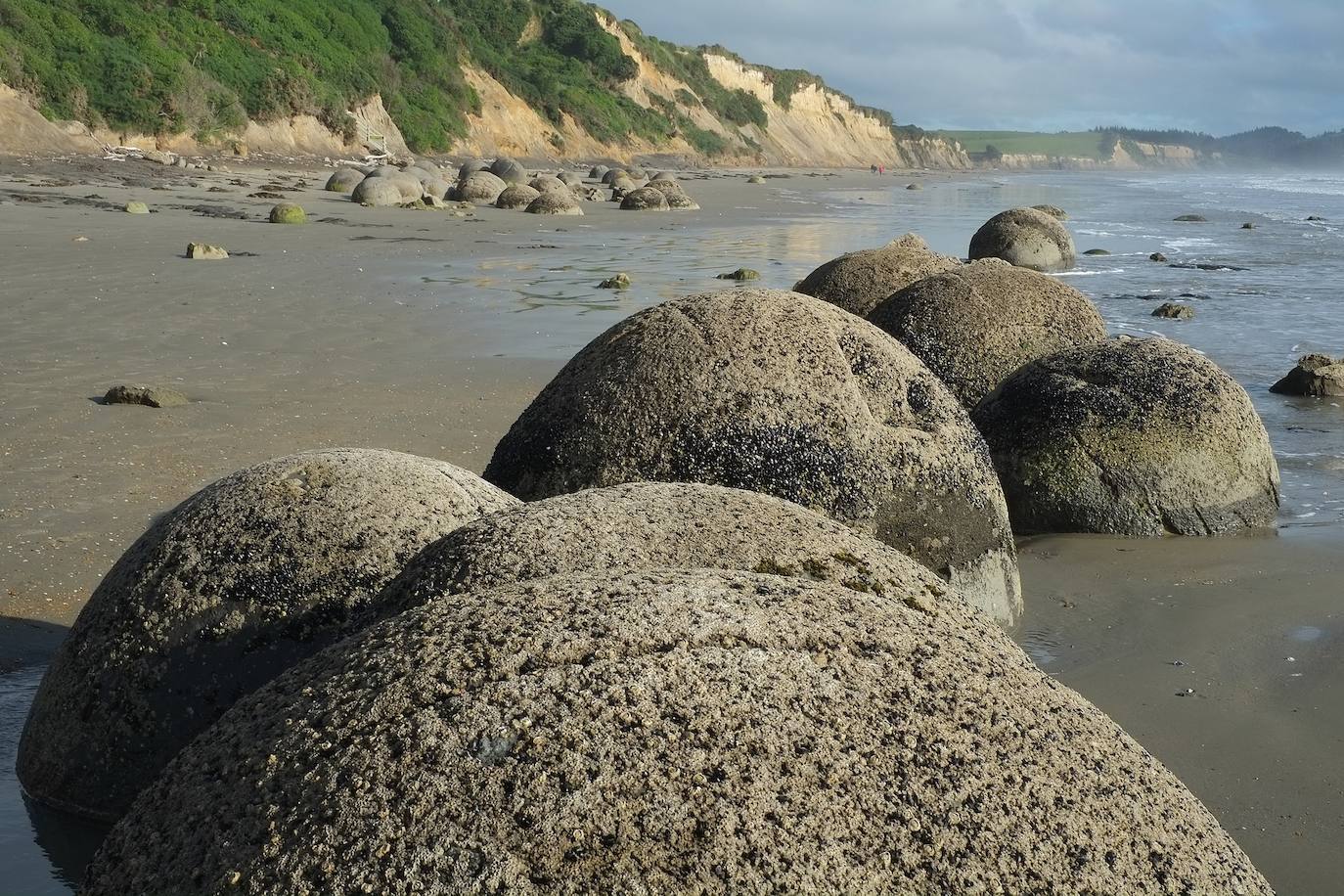 15.- Esferas de piedra (Moeraki, Nueva Zelanda) | Son concentraciones cálcicas que se formaron hace unos 65 millones de años de modo parecido a las perlas. 